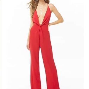 FOREVER 21 PLUNGING PALAZZO JUMPSUIT